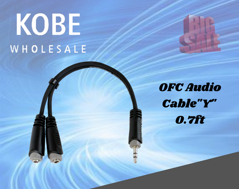 EXT-20575 "Y" Audio Cable OFC Balanced with Revolution Connectors, 1/4'' (6.3mm) Stereo Male 90° to 2x[3.5mm Stereo Female] - KobeUSA
