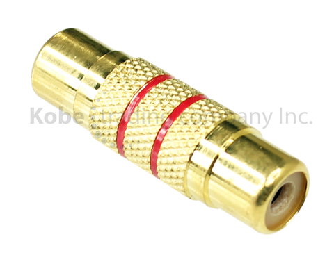 ADA-10205RD Audio Adapter RCA Female Jack to RCA Female Jack, Metal, Gold, RED - KobeUSA