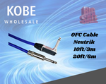 EXT-20640 H.D. Instrument Cable with Ningbo Neutrik Connectors, 90° 1/4'' (6.3mm) Mono Male to  1/4'' (6.3mm) Mono Male - KobeUSA