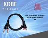 Audio Cable OFC with Revolution Connectors, 2xRCA Male to 2x[1/4'' (6.3mm) Mono Male] - KobeUSA