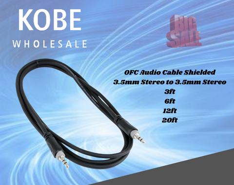 EXT-20405 20410 20415 20418 Audio Cable OFC balanced with Revolution Connectors, 3.5mm (1/8") Stereo Male to 3.5mm (1/8") Stereo Male - KobeUSA