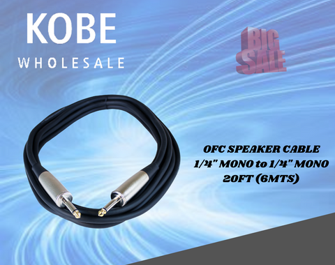 EXT-20295 Speaker Cable with Revolution Connectors, 1/4'' (6.3mm) Mono Male to  1/4'' (6.3mm) Mono Male 20ft (6mts) - KobeUSA