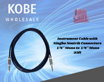 EXT-20240 20235 20230  Instrument Cable with Ningbo Neutrik Connectors, 1/4'' (6.3mm) Mono Male to  1/4'' (6.3mm) Mono Male  33ft (10mts) - KobeUSA