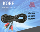 EXT-10295 10300 2 RCA Plug to 2 RCA Jacks Color Black 15ft 20ft - KobeUSA