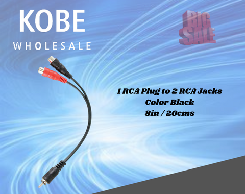 EXT-10315 1 RCA Plug to 2 RCA Jacks Color Black 20cm / 8inches - KobeUSA