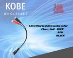 EXT-12100 12200 12205 10265 15 cms. 12 in.1 RCA Plug to 2 RCA Jacks Color Clear - KobeUSA