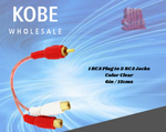 EXT-12100 12200 12205 10265 15 cms. 12 in.1 RCA Plug to 2 RCA Jacks Color Clear - KobeUSA