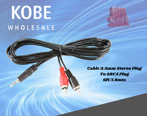 EXT-10205 10310 10451    3.5MM Stero Plug to 2 RCA 6ft (1.8m) - KobeUSA