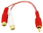 EXT-12100 12200 12205 10265 15 cms. 12 in.1 RCA Plug to 2 RCA Jacks Color Clear - KobeUSA