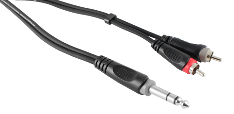 EXT-20453/54/55 "Y" Audio Cable OFC with Revolution Connectors, 1x[1.4" (6.3mm) Stereo Male] to 2xRCA Male - KobeUSA