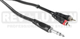 EXT-20453 "Y" Audio Cable OFC with Revolution Connectors, 1x[1.4" (6.3mm) Stereo Male] to 2xRCA Male - KobeUSA