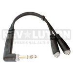 EXT-20575 "Y" Audio Cable OFC Balanced with Revolution Connectors, 1/4'' (6.3mm) Stereo Male 90° to 2x[3.5mm Stereo Female] - KobeUSA
