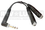 EXT-20590 "Y" Audio Cable OFC Balanced with Revolution Connectors, 1x[1/4'' (6.3mm) Stereo Male 90°] to 2x[1/4'' (6.3mm) Stereo Female] - KobeUSA